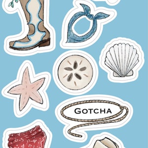 Coastal Cowgirl Sticker Sheet / 4x6 inch sticker Vinyl sheet / Cowboy Boot Sticker / Seashells / Cowgirl