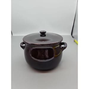 Bönkruka med lock, lerkruka, brun glaserad keramik, stengods