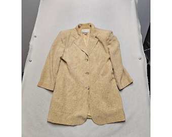 Evan-Picone 100% Silk Herringbone Blazer Tan Cream Speckled Longline Jacket 10