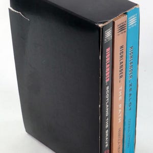A set of 3 Highlander paperback novels: The Path, Scotland the Brave, and Zealot.