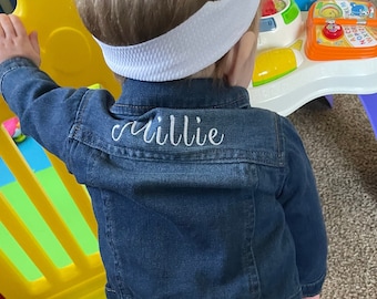 Custom Unisex Personalized Embroidered Baby Jean Denim Jacket | 0M-5T | Kids Toddler Denim | Baby Shower Gift | Pregnancy Announcement