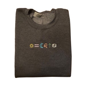 Custom Zodiac Crewneck | Personalized Sun Moon Rising Signs Embroidery | Astrology Gift | Unisex | Big 3 Zodiac Sweater