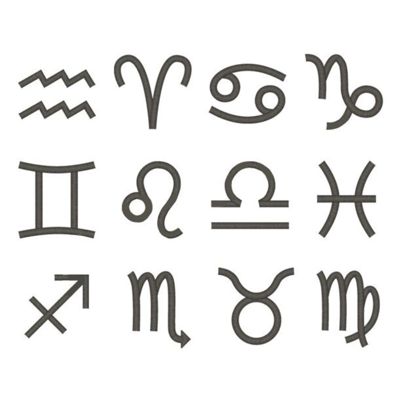 Pu&ograve; includere: Un set di 12 segni zodiacali in bianco e nero. I segni sono disposti in tre file di quattro. I segni sono: Acquario, Ariete, Cancro, Capricorno, Gemelli, Leone, Bilancia, Pesci, Sagittario, Scorpione, Toro e Vergine.