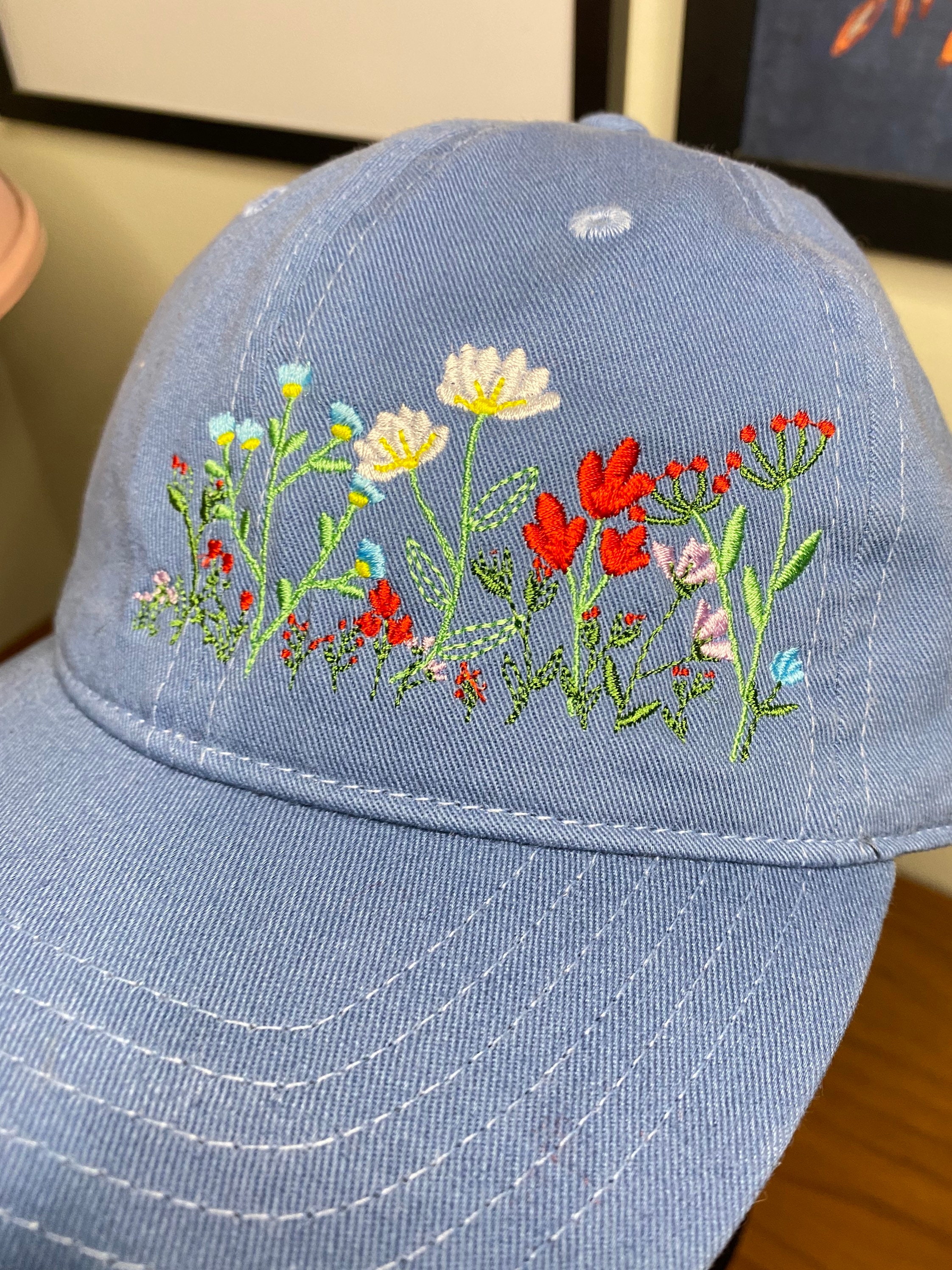 Wildflower Border Embroidered Unisex Adjustable Baseball Ball - Etsy