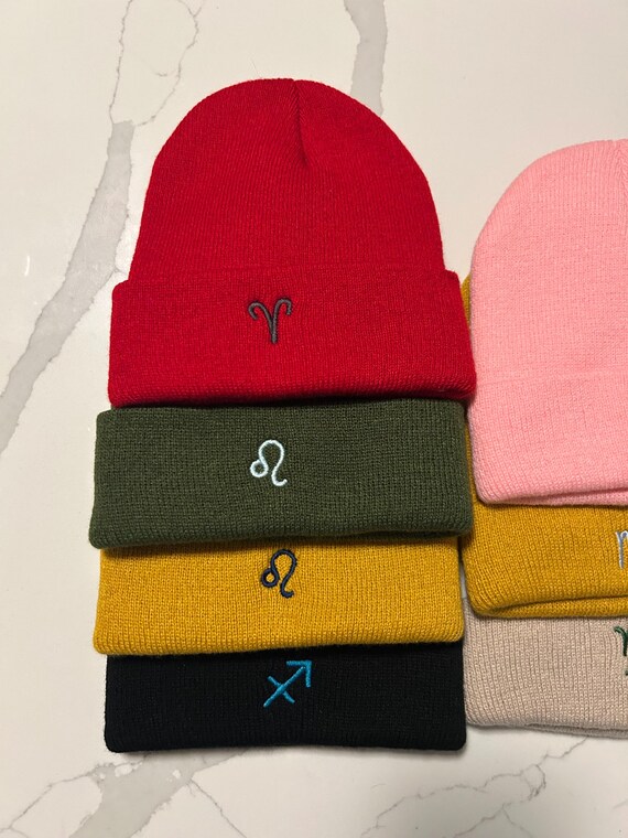 Zodiac Horiscope Sign Embroidered Winter Beanie Hat