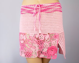 Irish Lace Skirt Size XS, Crochet Cotton Mini Skirt for Women, Birthday Gift for Women