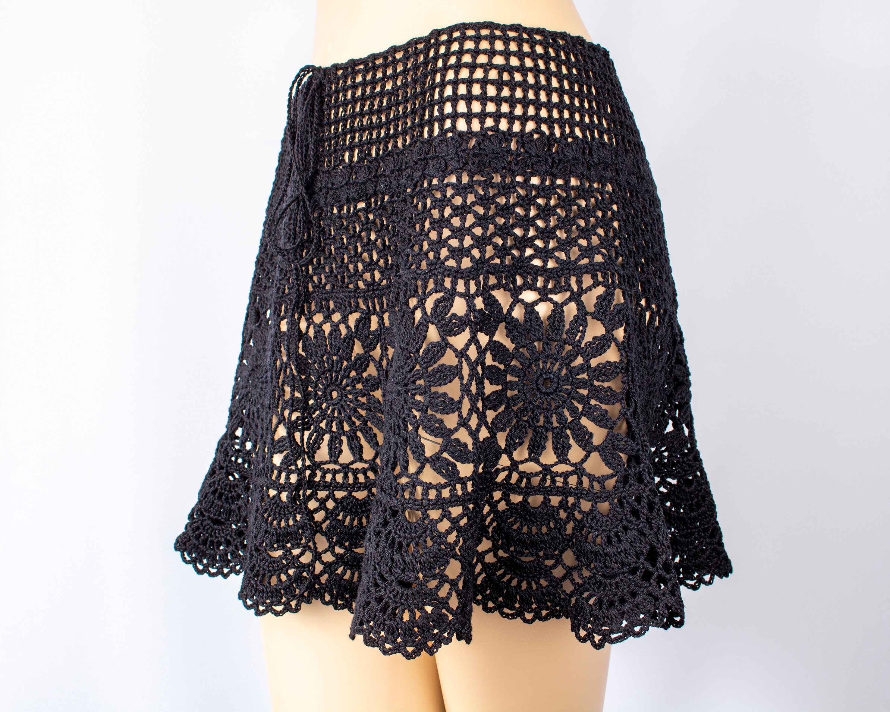 Crochet Skirt Size L12 Black Lacy Mini Skirt for Women | Etsy