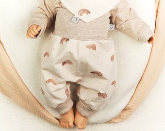 Pumphose "Regenbogen aquarell" einzeln oder im Set mit Halstuch für Baby und Kleinkind, Babyhose Stoffwindeln, Erstlingsset, Geburtsgeschenk
