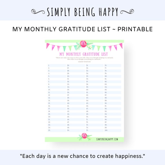 My Monthly Gratitude List Printable Gratitude Journal | Etsy