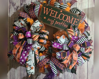 Halloween Wreath, Halloween Front door wreath, Welcome wreath