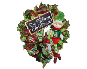 Christmas wreath, Christmas wreaths, Elf Christmas wreath, whimsical Christmas wreath