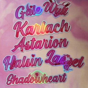 Baldurs gate 3 barbie holographic stickers! Astarion, Karlach, Gale, Wyll, Shadowheart, Laezel, Halsin