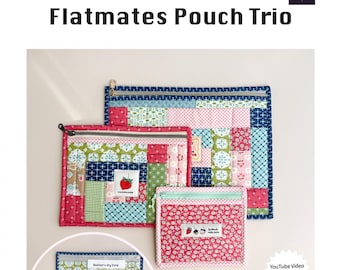 Flatmates Pouch Trio Pattern from Sewing Illustration by Minki Kim*Quilted Pouch Pattern*Bag Pattern*Pouch Trio*Minky Kim Pouch*