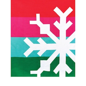 May include: A white snowflake design on a background of red, pink, blue, and green stripes. The text "SNOWFLAKE" is below the image, and "MODERN HANDCRAFT" is below the text.