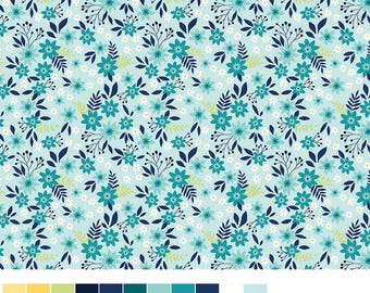 Benartex Among the Wildflowers II Primrose Aqua (17102-24) 1/2-YD Increments