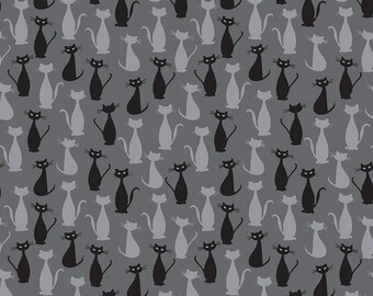 Riley Blake Designs Spooky Hollow Cats Charcoal (SC10573-CHARCOAL) 1/2 Yard Increments