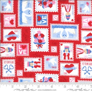 Moda Be Mine Love Stamp Kisses*20712 14*1/2 Yard Increments*Be Mine Fabric*Valentine Stamp Fabric*Love Stamp*Be Mine*Valentine Red*Valentine