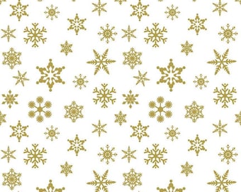 Riley Blake Designs Snowflakes On White Gold Sparkle (SC566-GOLD) 1/2 Yard Increments