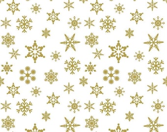 Riley Blake Designs Snowflakes On White Gold Sparkle (SC566-GOLD) 1/2 Yard Increments