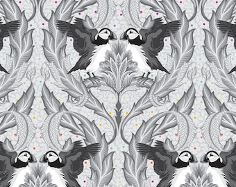 Free Spirit Tula Pink True Colors Graywork Huffin & Puffin Whisper (PWTP260.WHISPER) 1/2-YD Increments