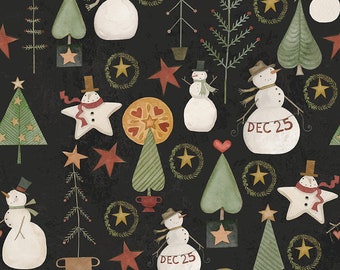 Riley Blake Designs Kringle Jacks and Trees Charcoal (C13441-CHARCOAL) 1/2-Yard Increments