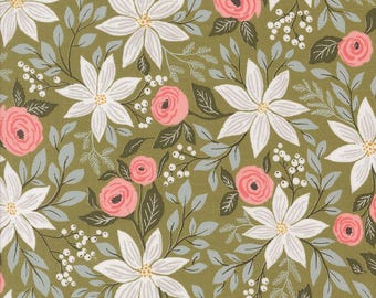 MODA Berry And Pine Poinsettia Party Sage (5240 12) 1/2-YD Increments