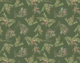 Riley Blake Designs Holiday Spirit Pinecones Green by Lisa Audit (CD17464-GREEN) 1/2-YD Increments