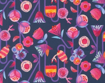 Moda Flower Patches Candy Flowers Midnight (21822 20) 1/2-YD Increments*Amarilys Henderson*Floral Fabric*Butterfly Fabric*Bright Flowers*