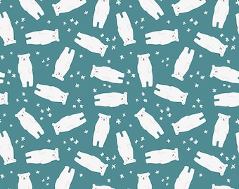 Riley Blake Designs Nice Ice Baby Polar Bears Teal (C11601-TEAL) 1/2-YD Increments