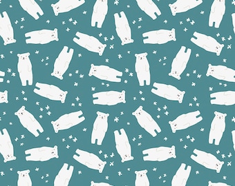 Riley Blake Designs Nice Ice Baby Polar Bears Teal (C11601-TEAL) 1/2-YD Increments