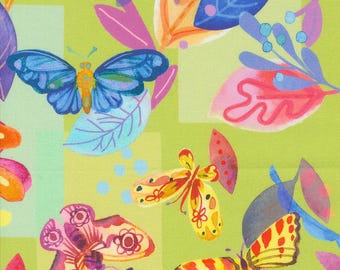 Moda Flower Patches Butterfly Meander Limeade (21820 15) 1/2-YD Increments*Amarilys Henderson*Floral Fabric*Butterfly Fabric*Bright Flowers*