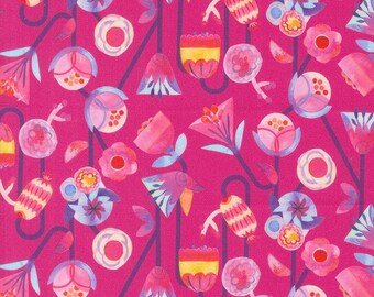 Moda Flower Patches Candy Flowers Raspberry (21822 15) 1/2-YD Increments*Amarilys Henderson*Floral Fabric*Butterfly Fabric*Bright Flowers*