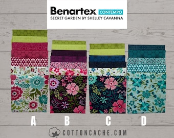 Benartex Secret Garden Secret Fat Quarter Bundle (CC 13693) FQ Bundle*Shelley Cavanna Fabric*Flower Farm Sampler*Floral*Bright Floral*Precut