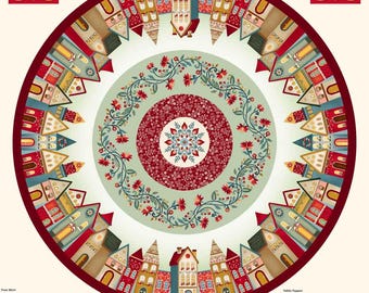Henry Glass Nordic Holiday Village Tree Skirt Panel Ice Blue (3616P-16) 1-YD Increments