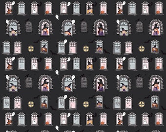 Riley Blake Designs Spooky Schoolhouse Witch School Charcoal (C13202-CHARCOAL) 1/2-YD Increments