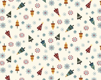 Henry Glass Nordic Holiday Village Tossed Trees Cream Multi (3608-44) 1/2-YD Increments