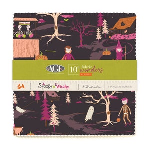 Art Gallery Fabrics Spooky 'n Witchy 10" Precut Bundle (10W-SNS2) 10 Inch Stacker*Halloween Fabric*Halloween*Witch Fabric*Pumpkins*Skeletons