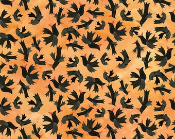 Riley Blake Designs Halloween Whimsy Birds Orange (CD11822-ORANGE) 1/2-Yard Increments