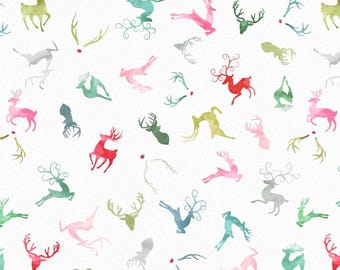 Henry Glass Christmas in Color Oh Deer! Rainbow (2446-108) 1/2-YD Increments