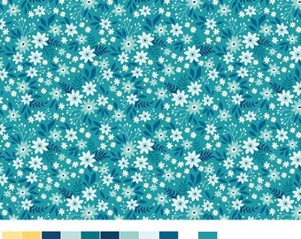 Benartex Among the Wildflowers II Primrose Teal (17102-84) 1/2-YD Increments
