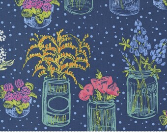 Moda Wild Blossoms Canning Jars Navy (48734 25) 1/2-Yard Increments