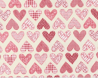 Moda Flirt Hearts Cream Red (55570 31) 1/2-YD Increments