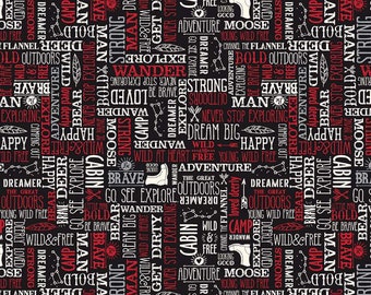 Riley Blake Designs Wild at Heart Words Black (C9826-BLACK) 1/2 Yard Increments