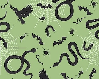 Studio E Paranormal Parade Creepy Crawlies (8321-66 Green) 1/2-YD Increments