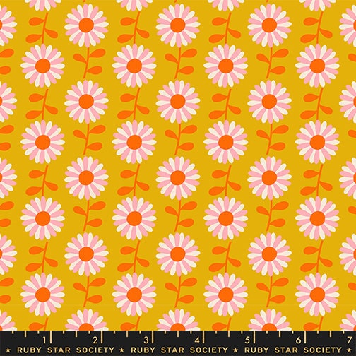 Ruby Star Society Flowerland Goldenrod Field of Flowers (RS0074 12) 1/2-YD Increments*Vintage Floral*Retro Floral*Bright Florals*Flowerland*