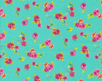 Moda Flower Patches Vintage Chintz Robins Egg (21828 17) 1/2-YD Increments*Amarilys Henderson*Floral Fabric*Butterfly Fabric*Bright Flowers*