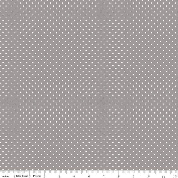 Riley Blake Designs White Swiss Dot on Gray*C670-40 GRAY*Gray Swiss Dot Fabric*Gray Swiss Dot Cotton*Gray Polka Dot*Gray Dots*Gray Swiss Dot