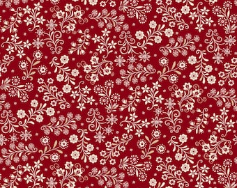 Henry Glass Nordic Holiday Village Floral Vines Red Cream (3610-88) 1/2-YD Increments