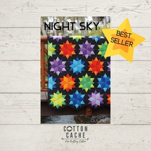 Night Sky Quilt by Jaybird Quilts*Night Sky Quilt*Star Quilt Pattern*Star Quilt*Fat Quarter Quilt*Monochromatic Star Quilt*Sidekick Ruler*