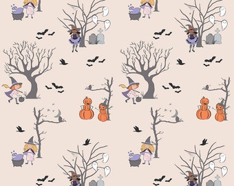 Riley Blake Designs Spooky Schoolhouse Main Latte Sparkle (SC13200-LATTE) 1/2-YD Increments